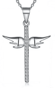 Collar cruzado de plata mujer alas de ángel