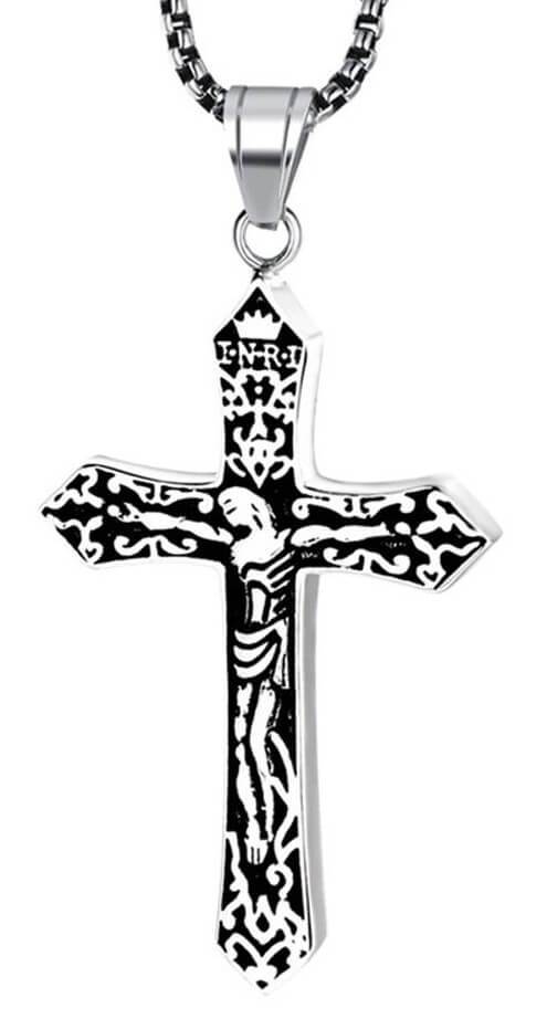 collier-jesus-crucifixion-argent-noir