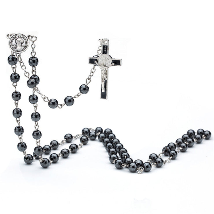 Collar de rosario de perlas negras
